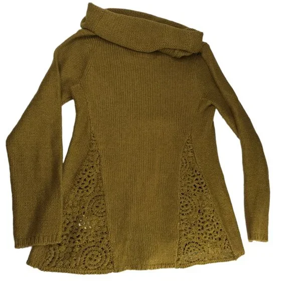 ANTHROPOLOGIE Angel of the North Turtleneck Cowl Neck Sweater Olive Green Brown.